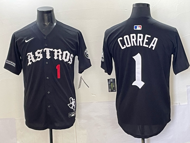 Men 2025 Houston Astros #1 Correa black  Game Nike MLB Jersey style 002